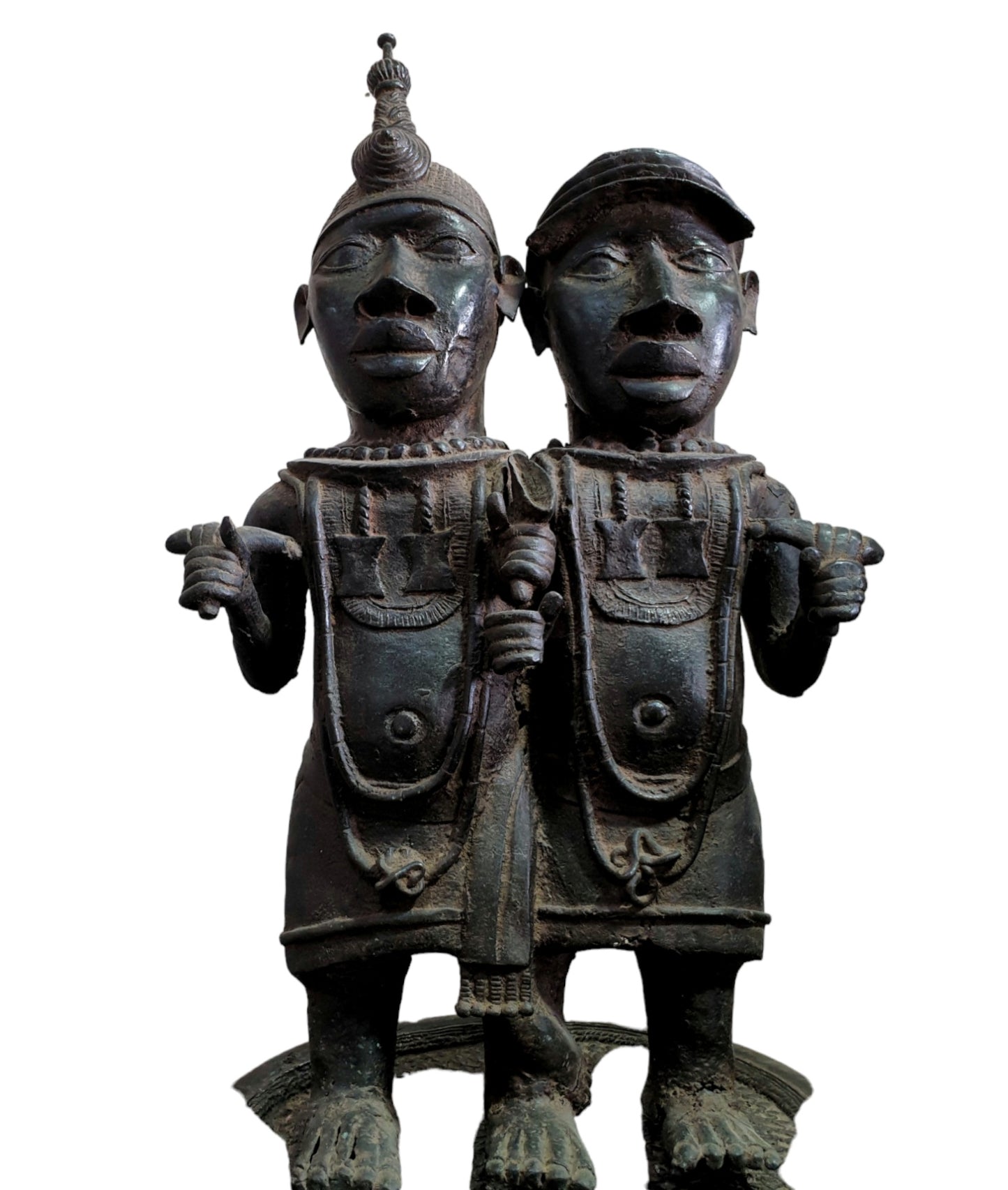 Paire Messagers De L'oba Ife En Bronze, Royaume De Benin Nigeria