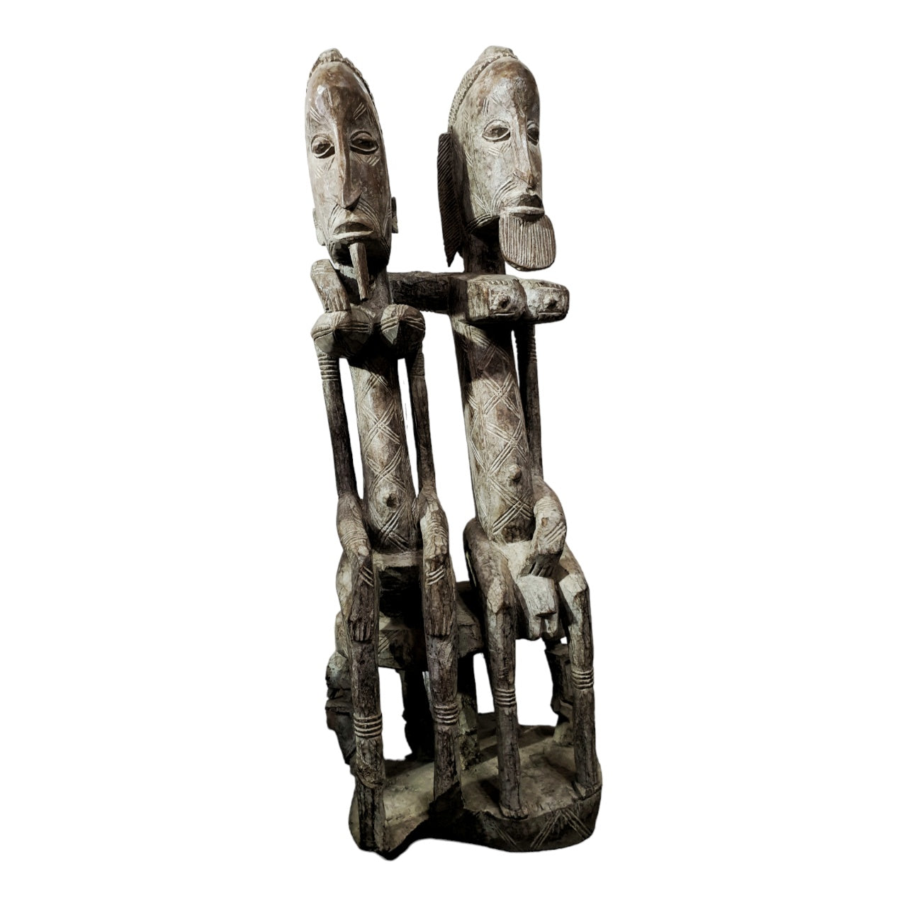 Très grande statue de couple primordial Dogon en bois
