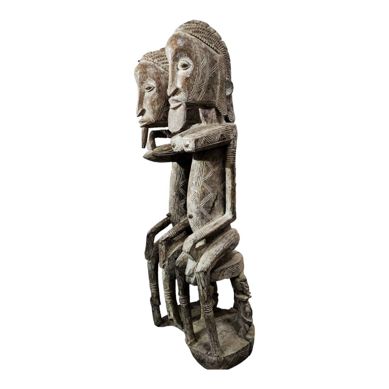Très grande statue de couple primordial Dogon en bois