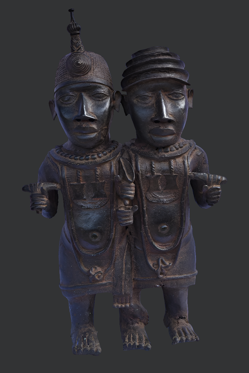 Paire Messagers De L'oba Ife En Bronze, Royaume De Benin Nigeria