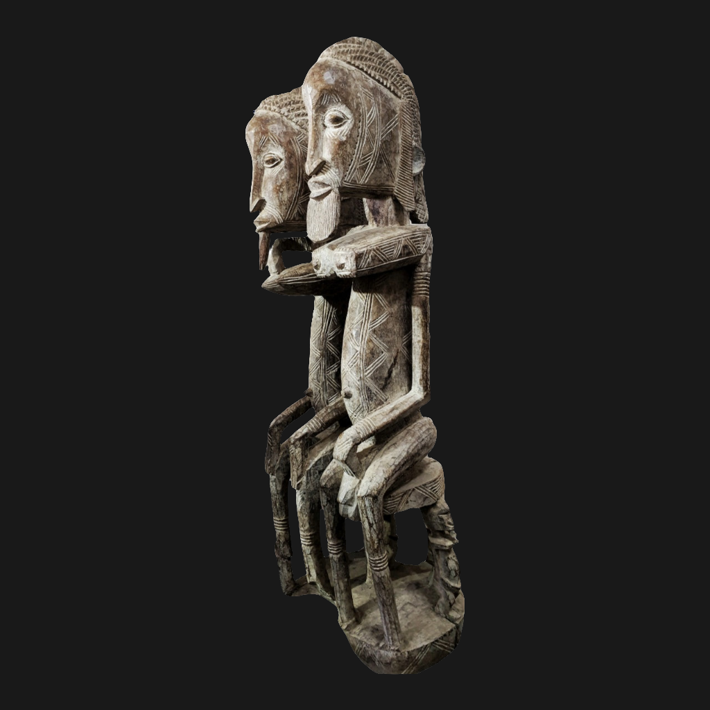Très grande statue de couple primordial Dogon en bois