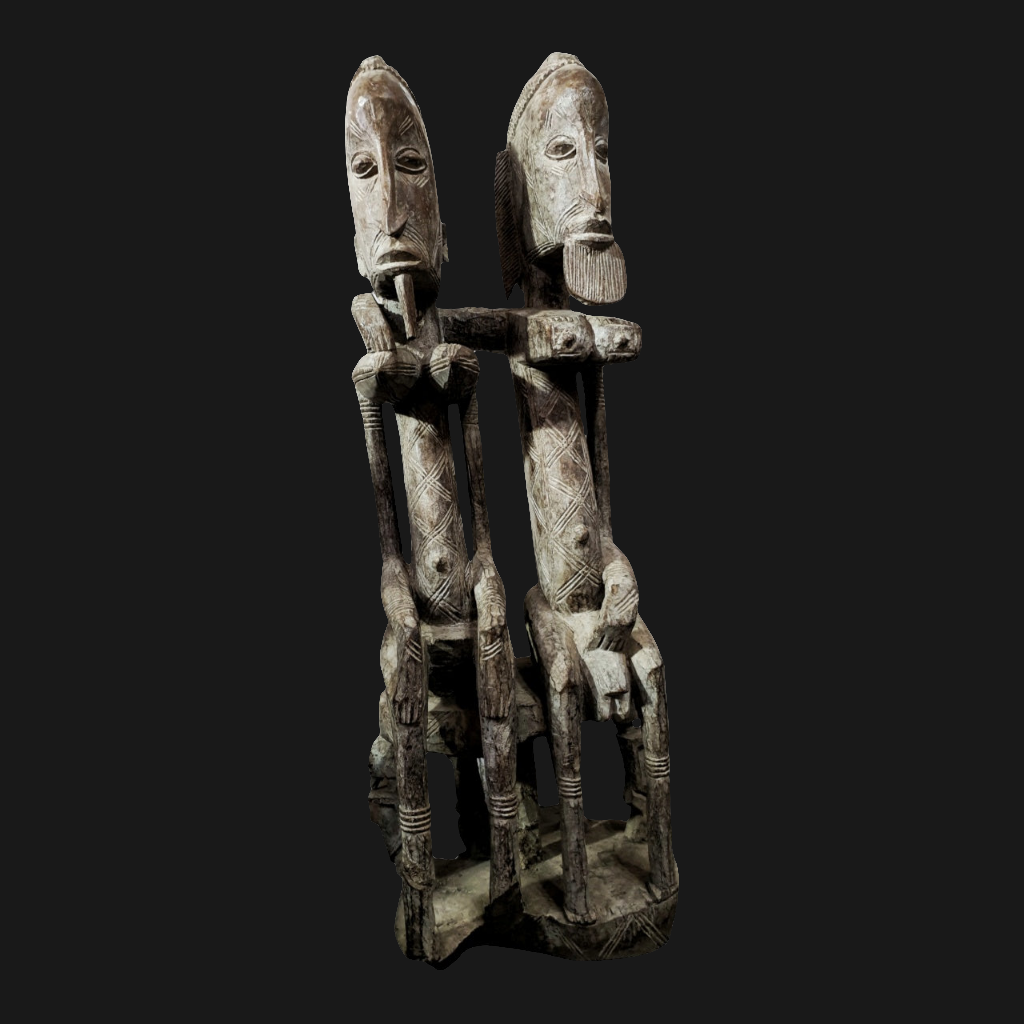 Très grande statue de couple primordial Dogon en bois