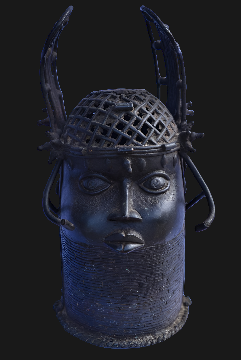 Tete Commemorative Oba A Ailettes En Bronze - Ife - Bini Edo