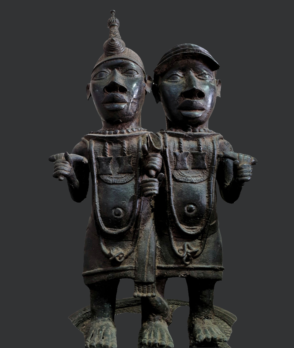 Paire Messagers De L'oba Ife En Bronze, Royaume De Benin Nigeria
