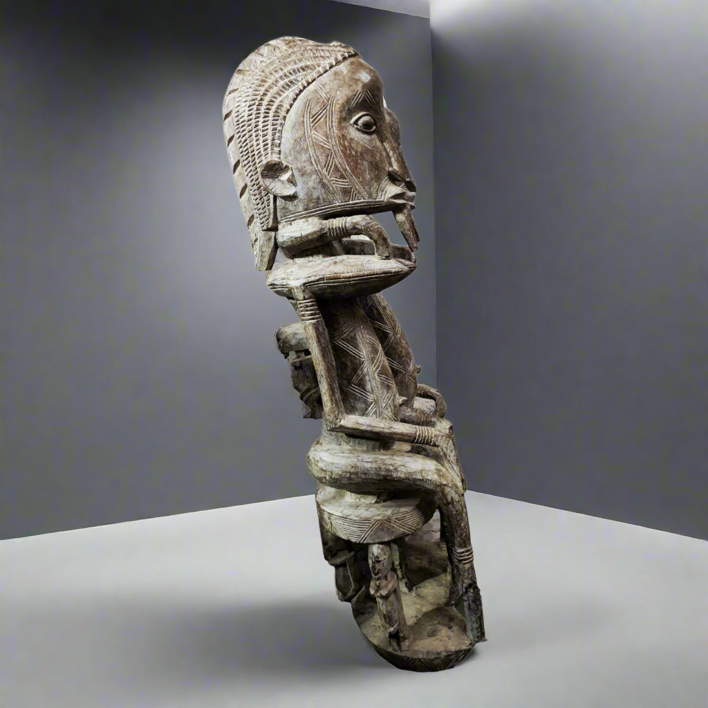 Très grande statue de couple primordial Dogon en bois