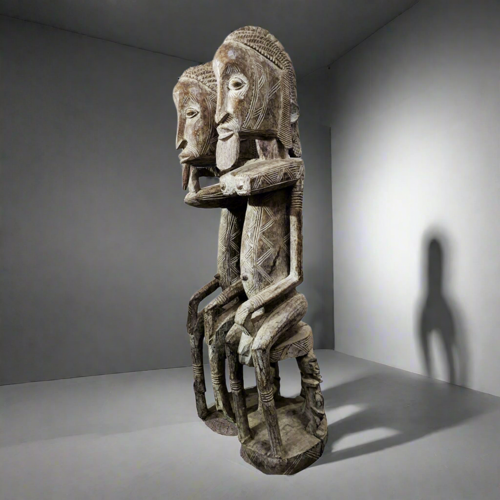 Très grande statue de couple primordial Dogon en bois