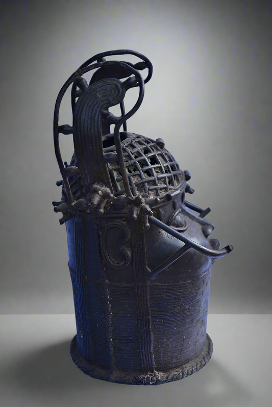 Tete Commemorative Oba A Ailettes En Bronze - Ife - Bini Edo