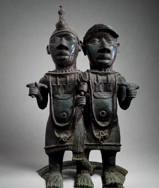 Paire Messagers De L'oba Ife En Bronze, Royaume De Benin Nigeria