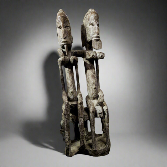 Très grande statue de couple primordial Dogon en bois