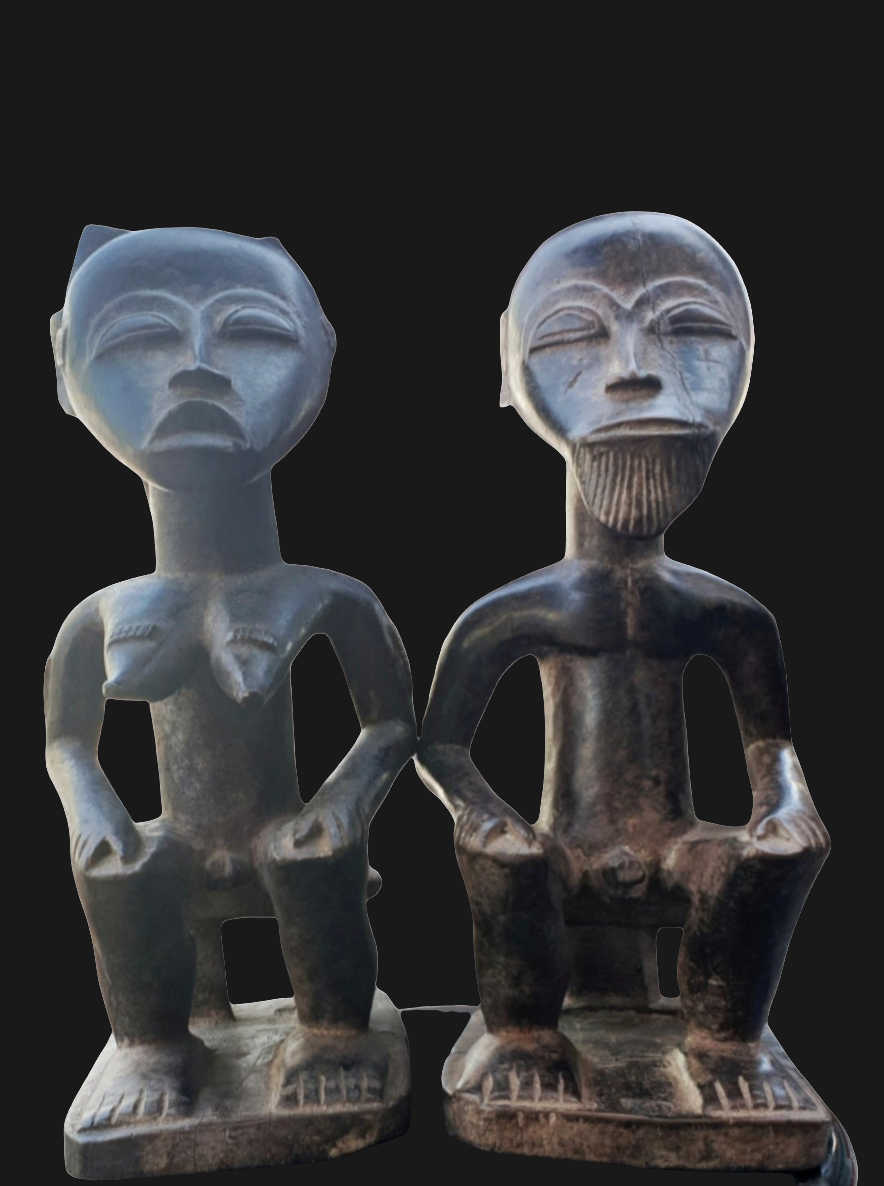 Statue couple Ashanti en bois